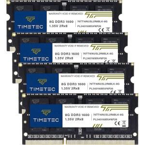 타임텍 32GB KIT(4X8GB) DDR3L / DDR3 1600MHZ (DDR3L-1600) PC3L-12800 PC3-12800 비-ECC 버퍼링 1.35V 1.5V CL11 2RX8 204 핀 SODIMM 노트북 PC 컴퓨터 메모리 RAM 모듈 업그레이드 블랙 PCB pQQ