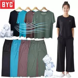 BYC 국산 여성 찰랑이 여름 반팔 티셔츠 루즈핏 와이드 밴딩 통바지 빅사이즈 홈웨어