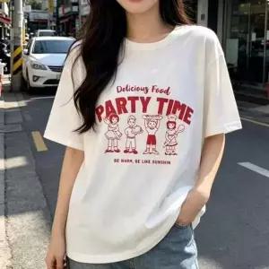레터링 루즈핏 캐릭터 프린팅 박스티 여름 데일리티 캐릭터 여성