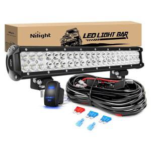 NILIGHT LED 라이트 바 20인치 126W 스팟 플러드 콤보 오프 로드 12V 5핀 로커 스위치 배선 하네스 키트 2년 보증 모델: ZH082 클리어 ㅣGQ