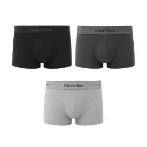 [Calvin Klein]캘빈클라인 코튼 스트레치 3팩 로우라이즈 트렁크 언더웨어 팬티 블랙/차콜/그레이 NB438...