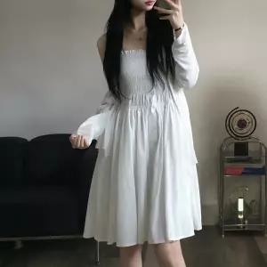 [입꼬]후지 프론트 버튼 캐주얼 슬림 A라인 뷔스티에 나시 미니원피스2color