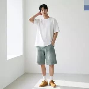 [라일리의류] Rly 남성 워싱 패치 여름 버뮤다 밴딩 데님 반바지