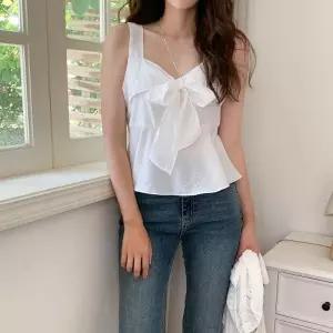 여자 모던 페미닌 리본 꼬임 디자인 여름 슬리브리스 블라우스_25549304_588872