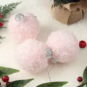 핑크블라썸 패브릭 장식볼 3p 8cm 뽀글폼폼이 트리장 크리스마스 트리장식 트리장식볼