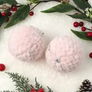 핑크블라썸 패브릭 장식볼 2P 10cm 보들폼폼이 크리스 크리스마스 크리스마스장식 트리장식