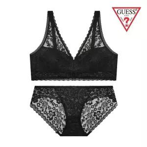 [게스]노와이어 브라팬티세트 언더웨어 선물포장 시스루 블랙 GDWBR615GDWPTBK