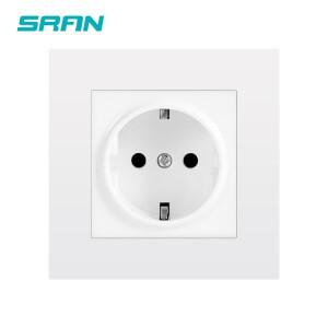 SRAN EU 전원 소켓, 안전 도어가 있는 16A 250V 표준 접지 흰색 새 난연성 PC 패널 86mm86mm 벽면