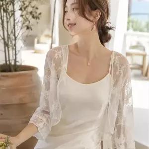 [디에이치(하프클럽)]플라워 자수 시스루 볼레로 가디건_P427968687