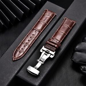 송아지 호환용 가죽 시계 밴드 비즈니스 시계 밴드 18mm 20mm 22mm 24mm 나비 버클 손목 시계 스트랩 교체