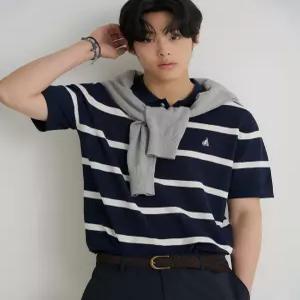 빈폴 멘 볼드 스트라이프 칼라넥 니트 네이비 BC6451C42R 6280822