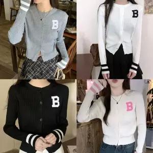 [하프클럽/]여성 B가디건 크롭 골지 라운드넥 숏 슬림핏