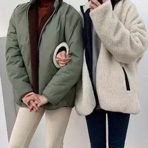 친절한탄씨 레트로 남여공용 양면후리스점퍼 양털 뽀글이 레트로