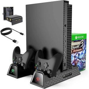 Xbox One / S X용 냉각 스탠드, 600mAh 배터리 2팩이 장착된 CTPOWER 수직 충전소, 게임 저장 공간, 듀얼 컨트롤러 충전소