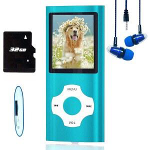 MP3 플레이어 32GB 메모리 SD 카드 슬림 클래식 디지털 LCD 1.82인치 화면 미니 USB 포트 FM 라디오 음성 녹음 기능 포함 HOTECHS 뮤직 플레이어