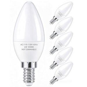 파트포너 E12 베이스 LED 전구 B11 캔델라브라 60W 등가, 비디밍 6W 밝은 캔들 소형 샹들리에 600루멘, 천장 선풍기용 5000K 콜드 화이트, 6팩