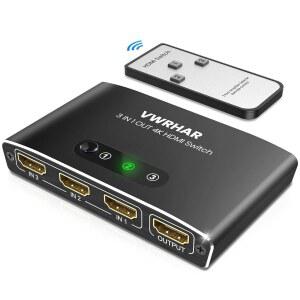 HDMI 스위치 3 IN 1 OUT 4K UHD 스위처 스플리터 원격 금속 박스 허브가 있는 자동 PS5 PS4 xbox호환용 DVD 플레이어 파이어 스틱 애플호환 TV PC용 3D 1080P HDCP2.2 지원