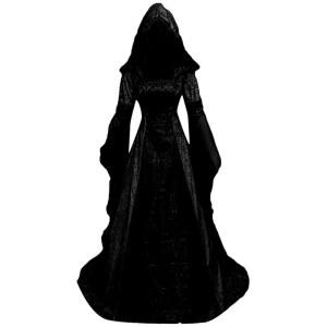 중세 빅토리아 시대 여성용 드레스, 빈티지 마녀 할로윈 르네상스 의상 벨벳 뱀파이어 후드 고딕 코스프레 가운
