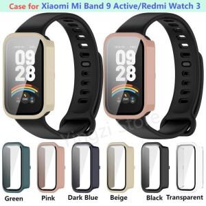 호환용 샤오미 Xiaomi Mi Band 9 용 PC + 강화 유리 케이스 Redmi Band 3 Accesso 용 Active Smart워치 wat