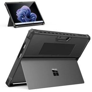 Microsoft Surface Pro 11, 10, 9 13인치, 핸드 스트랩이 있는 올인원 보호 견고한 커버, 타입 커버 키보드, 블랙과 호환되는 MoKo 케이스