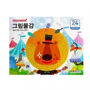 모나미 수채화물감 SET MONIZOO 6ml 24색 남남아그림 남아 아동 어린이 아이 24 키즈 그림 디자인 예쁜