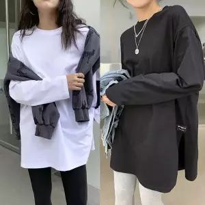 [하프클럽/]옆슬릿 롱슬리브 긴팔 루즈핏 라운드넥 여자 상의 2color 티셔츠