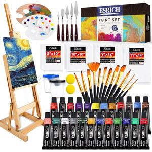 ESRICH 프로페셔널 아크릴 페인트 세트, 60PCS 페인팅 브러시, 페인트, 이젤, 4가지 사이즈 빈 캔버스, 팔레트, 나이프, 브러시 컵, 성인 취미 및 초보자를 위한 아트 스펀지