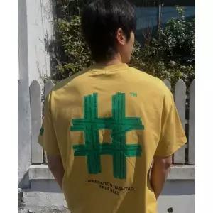 매장정품 BEENTRILL 그린 테이핑 해시태그 오버핏 반팔티(머스타드)