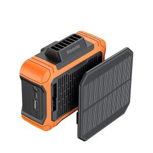 태양광 패널이 장착된 쿠니 10000mAh 허리 클립 팬, 작업 시간 30시간, 개인 LED 조명, 배터리 구동 벨트 강한 공기 흐름, 3단 속도, 야외, 작업, 캠핑, 하이킹용 바디
