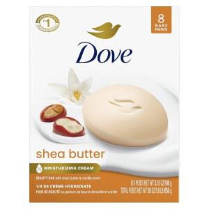 도브 뷰티 바 비누 시어 버터, 영양이 풍부하고 빛나는 피부를 위한 8바, 피부를 3.75온스 풍성하게 가꾸세요