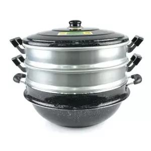[콩심팥심]업소용 대용량 3단 찜기 38cm 논스틱 코팅 가마솥 만두 야채 찜냄비
