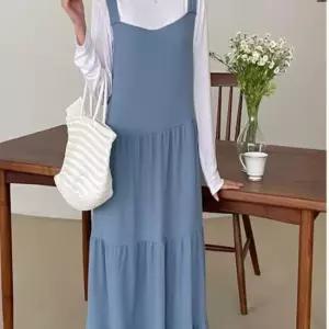 [SBD] 멜빵디자인 롱원피스 캉캉 키치룩 사무실 멜빵 간절기 하객룩