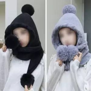 융털 방울 후드 넥워머 여성용 겨울모자 방한 목도리 여성털모자 패션모자 비니