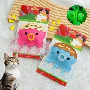 고양이 씹는 캣닢 펠트 문어 모양 삑삑이 메쉬 튜브 새끼 귀여운 청소 물림 방지 인터랙티브