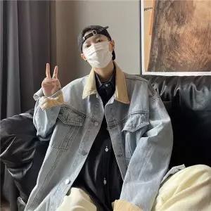 남성용 오버핏 코듀로이 데님 자켓 캐주얼 아우터웨어