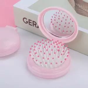 [오너클랜]WL 휴대용 미니 마카롱 손거울 머리빗세트 헤어 브러쉬