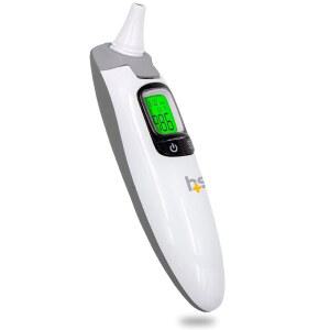 헬스스마트 말하는 적외선 귀 및 이마 체온계, 프로브 커버 필요 없음, 시각 발열 알람, 영어 스페인어 오디오 판독, 인스턴트 스캔
