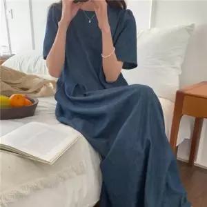 셀럽하우스 캐주얼 데님 반팔 오버핏 롱원피스