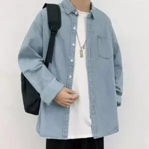 셀럽하우스 청남방 캐주얼 체크남방 루즈핏 데님셔츠 빅사이즈 깔