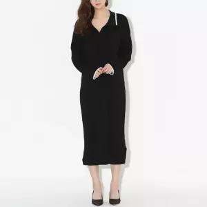 셀럽하우스 카라 배색 루즈핏 심플 일자 데일리 긴팔 니트 원피스