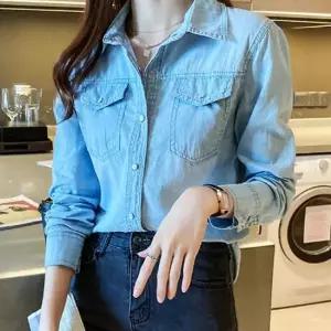 셀럽하우스 베이직 데님셔츠 반팔 청남방 얇은 여성 봄 가을 셔츠