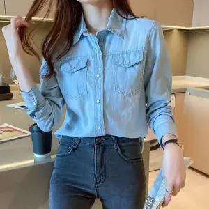 셀럽하우스 여성 진청 연청 캐주얼룩 심플 데님셔츠 청남방