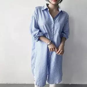 셀럽하우스 원피스 스트라이프 여자 봄가을 루즈핏 셔츠 롱셔츠