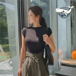 여성 슬림핏 민소매 티셔츠 부드러운 골지 세미정장티 반팔폴라티 민소매폴라티 반폴라티