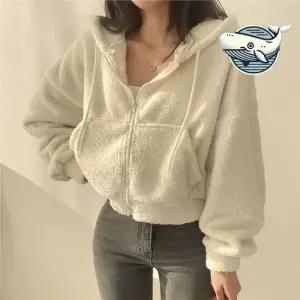 부드러운 크롭 양털 후드집업 겨울 데일리 양털점퍼 데일리점퍼 가벼운점퍼 겨울점퍼