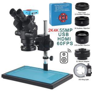 3.5X-90X 삼안 현미경 금속 스테레오 +4K  55mp IMX307 HDMI USB VGA  카메라 보조 대물렌즈