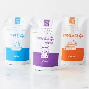 3종 (과탄산소다수,구연산수,베이킹소다수 워터)1000ml 