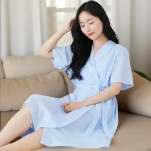 얇은 샤워 가운 여름용 호텔 바스 라운딩 골프 프리미엄 와플 원단 반팔 로브