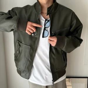 [아레스]바이크 레더 하이넥 빈티지 크롭 자켓 (3color)