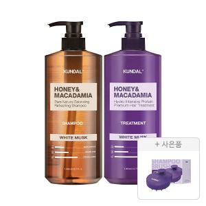 쿤달 네이처 샴푸 화이트머스크향 1058ml, 1개+트리트먼트 화이트머스크향 1058ml, 1개+증정(스칼프 마사지 샴푸 브러쉬, 1개)
